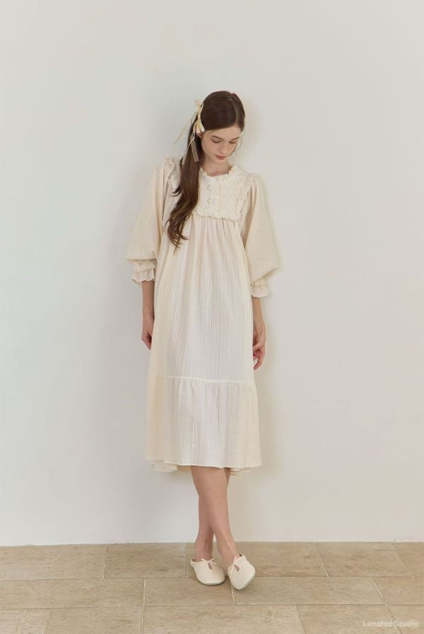 LUNALUZ 晨光呢喃 純棉蕾絲睡衣洋裝 