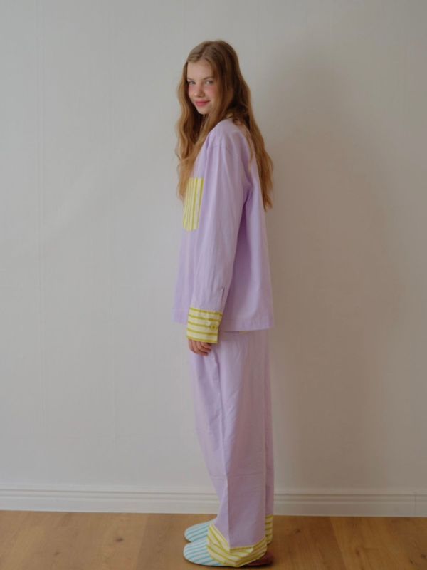 韓國 色塊設計睡衣套裝｜PURPLE 