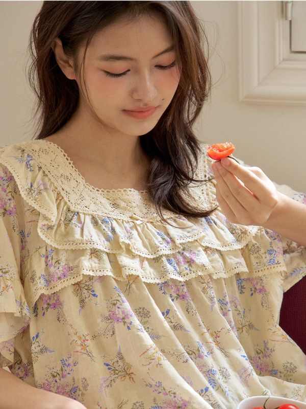 ULLALA  南方寓所 睡衣套裝｜米杏細枝花卉  26S 