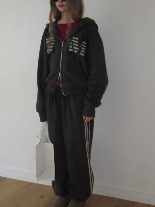 MMOM Cozy Heart 拼接寬版家居褲｜石墨炭 