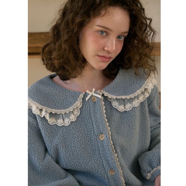 ULLALA 柔霧靜藍珊瑚絨睡衣套裝 