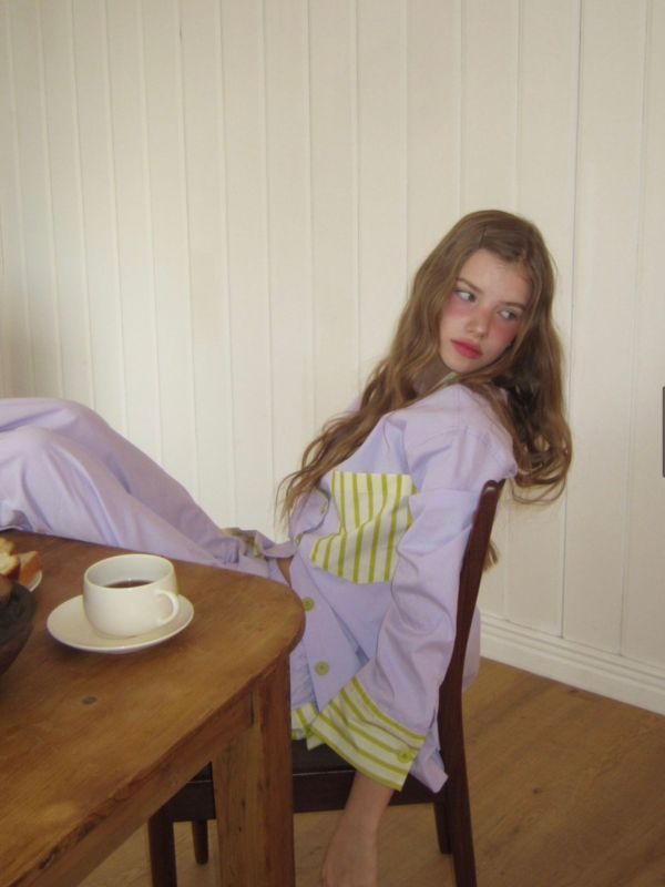 韓國 色塊設計睡衣套裝｜PURPLE 