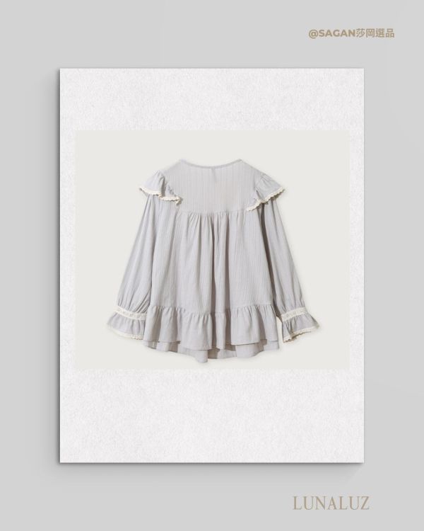 LUNALUZ 暮霧灰純棉蕾絲睡衣套裝 