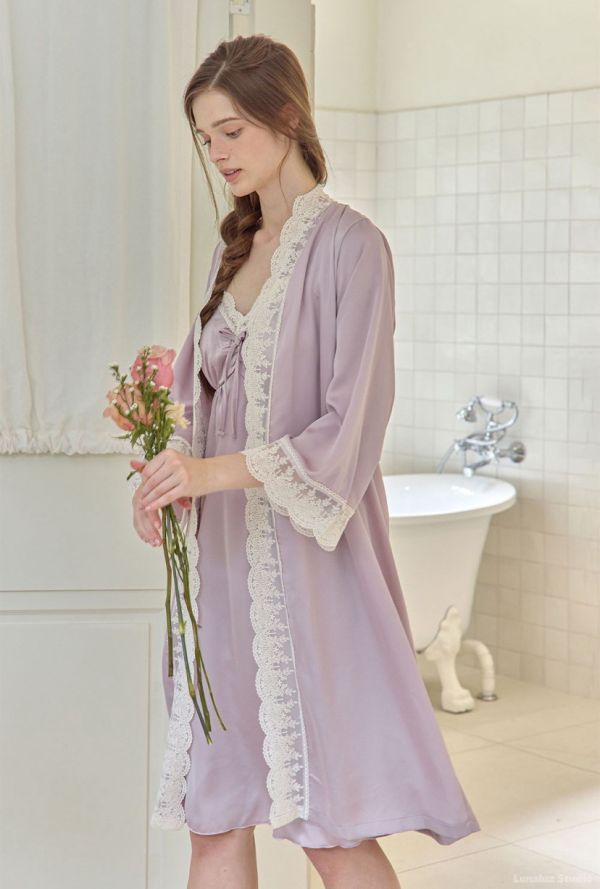 LUNALUZ  女式薰衣草絲綢沙田吊帶袍套裝 