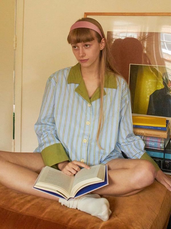 MMOM 條紋睡衣襯衫｜Sky Green 