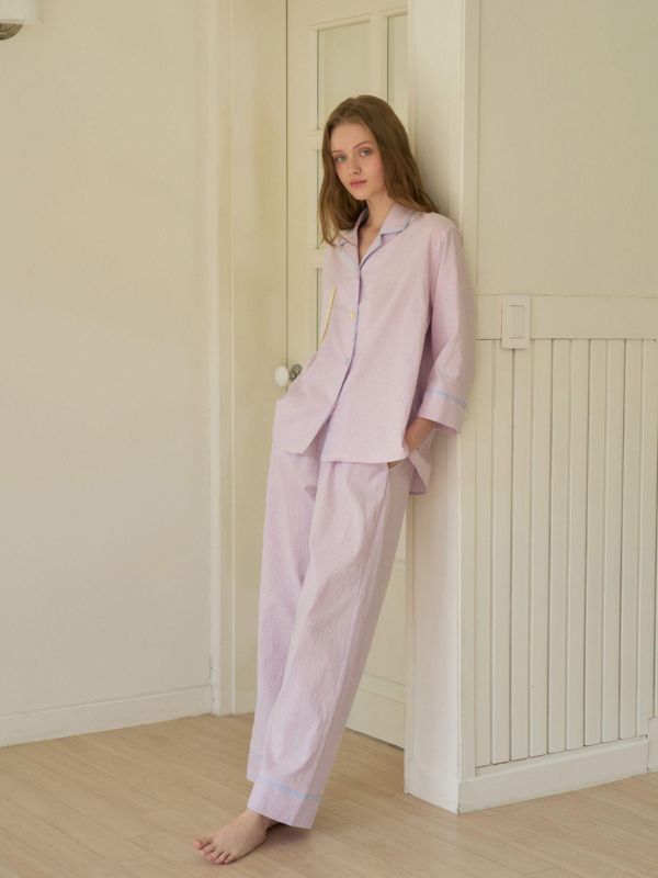 ULLALA  春款Lilli House條紋睡衣套裝｜薰衣草紫  26S 