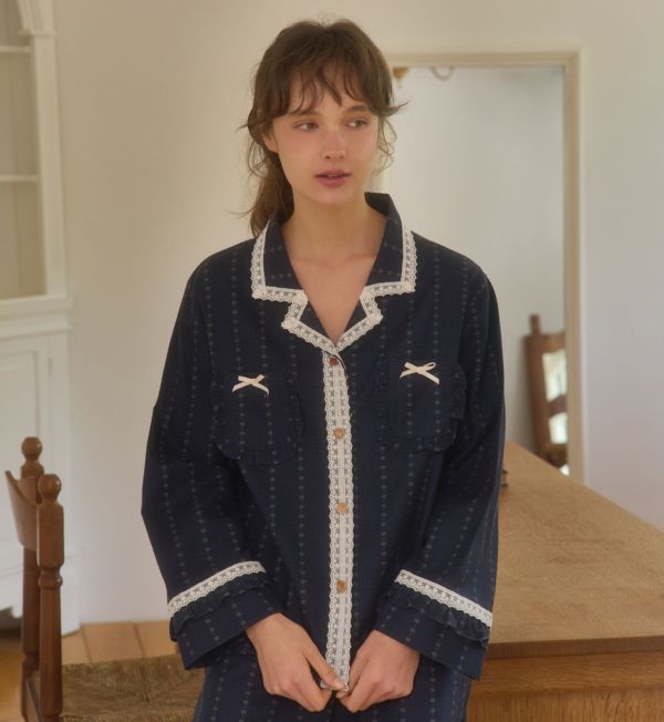 ULLALA 靛藍夜讀蕾絲睡衣套裝 