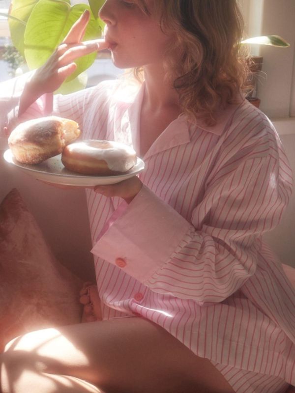 MMOM Flat Peach 條紋睡衣套裝｜60支棉 