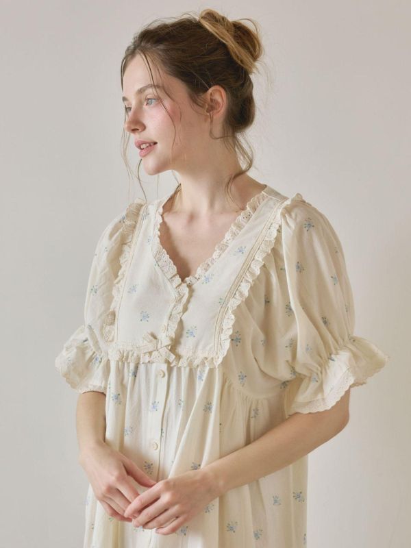 LUNALUZ 靜謐棉感 奶霧白睡衣洋裝｜版型寬鬆　26S 