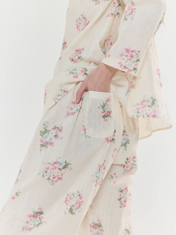 BALCONY 柔軟親膚雙層棉紗長袖睡裙 米色 