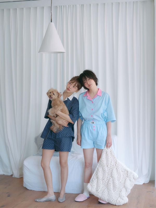 MMOM 深藍波點睡衣套裝｜100%純棉・限量系列 