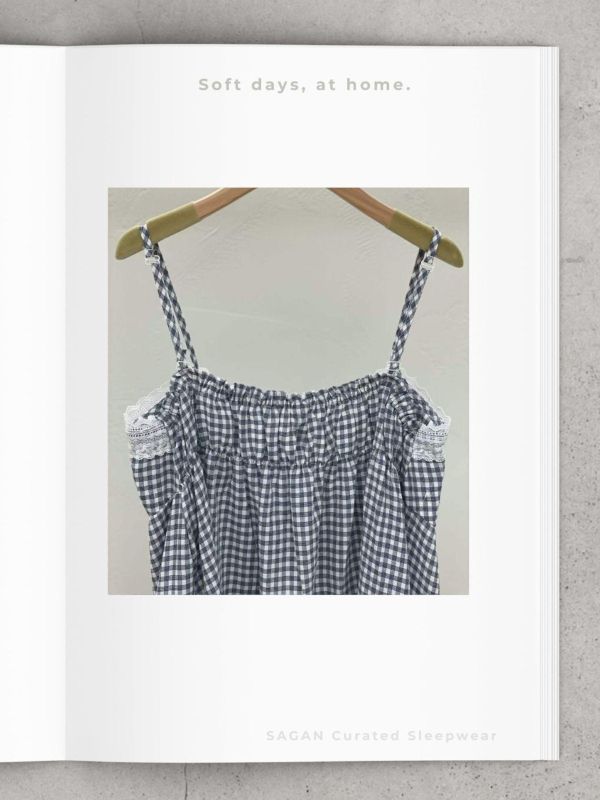 LUNALUZ 藍白格紋 睡衣洋裝｜內襯Bra（附可調式肩帶） 