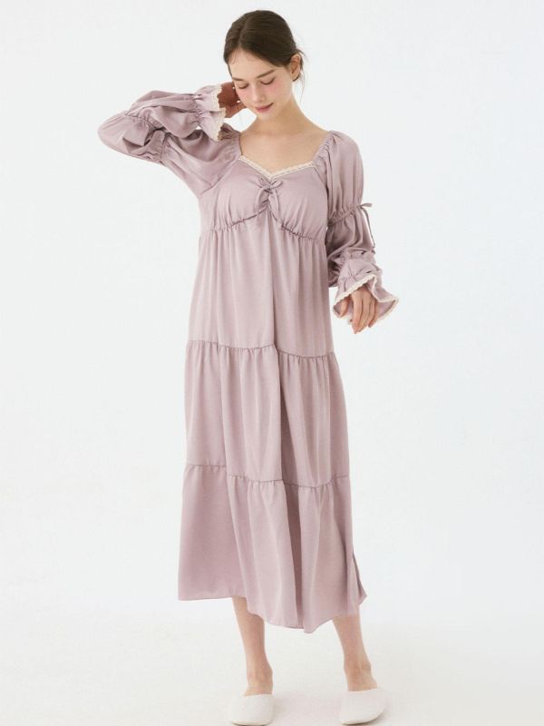 LUNALUZ 柔夜之詩 睡衣洋裝｜內襯Bra設計｜霧紫色調　25S 