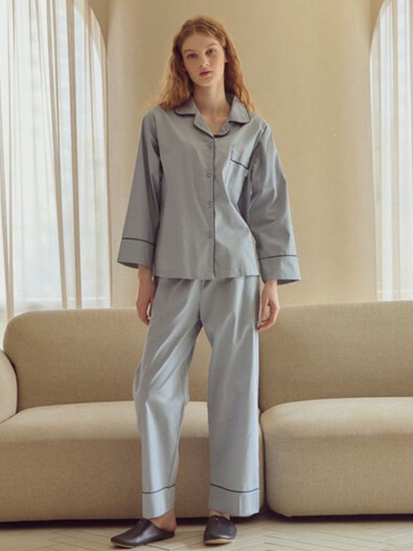 韓國經典純棉睡衣套裝｜天藍色 