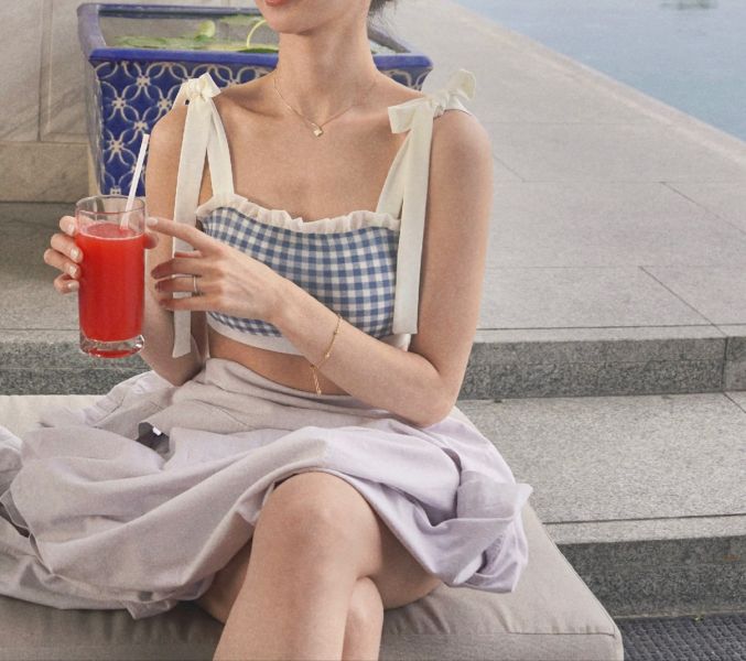 韓國Lenique - Roren Check鋼管上衣+短褲 (兩色) 