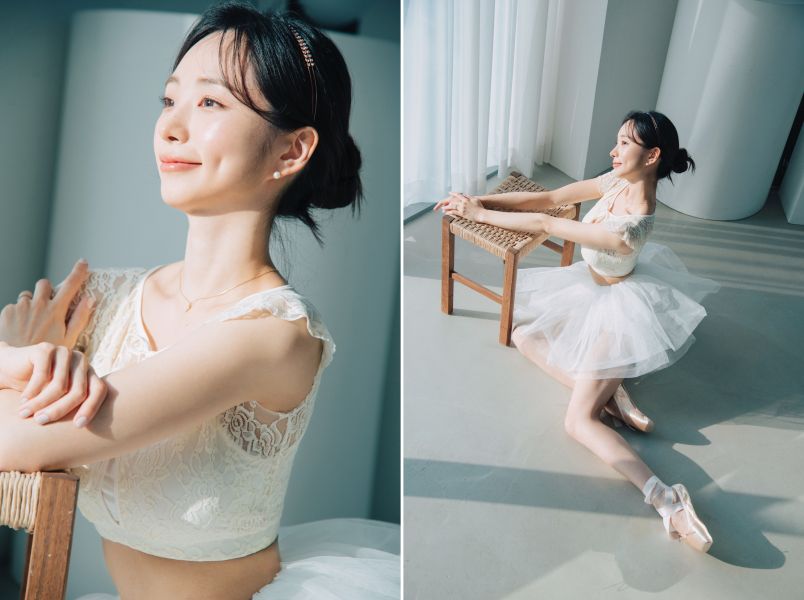 韓國Lenique - Black swan鋼管上衣+短褲 (Cream) 