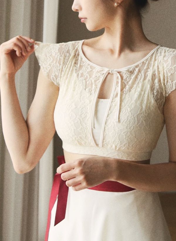 韓國Lenique - Black swan鋼管上衣+短褲 (Cream) 