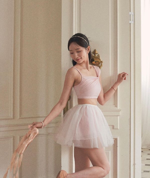 韓國Lenique - Rosel鋼管上衣+短褲 (Pink) 