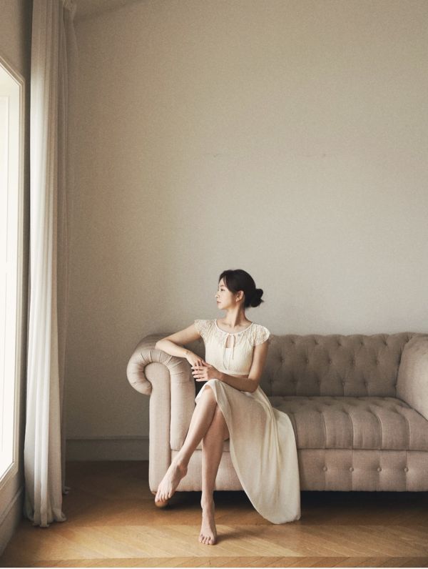 韓國Lenique - Black swan鋼管上衣+短褲 (Cream) 