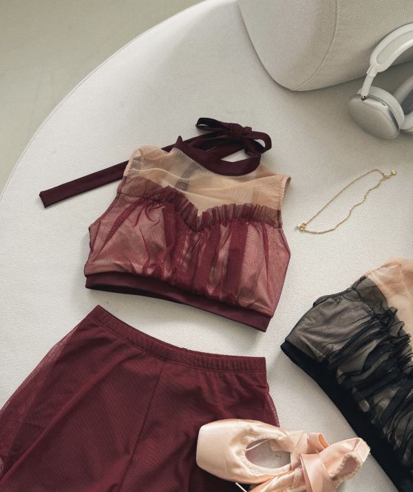 韓國Lenique - Kamiyu鋼管上衣+短褲 (Wine) 