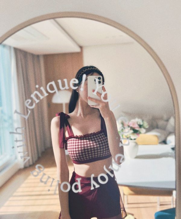 韓國Lenique - Roren Check鋼管上衣+短褲 (Wine) 