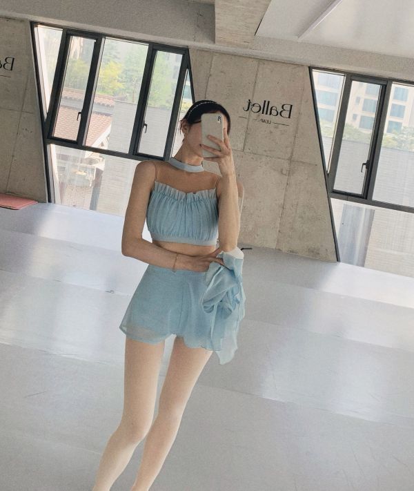 韓國Lenique - Kamiyu鋼管上衣+短褲 (Sky Blue) 