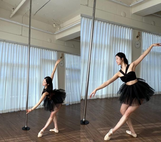 韓國Lenique - Two Shoulder Ribbon鋼管上衣+短褲 (Black) 