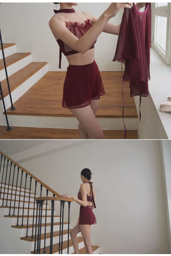 韓國Lenique - Kamiyu鋼管上衣+短褲 (Wine) 