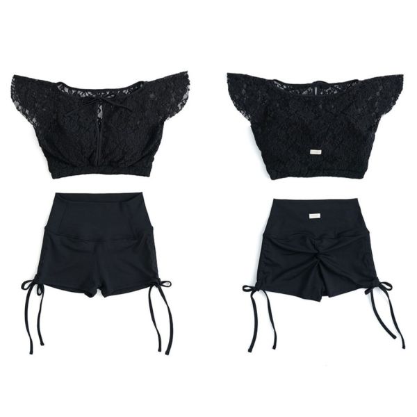 韓國Lenique - Black swan鋼管上衣+短褲 (Black) 