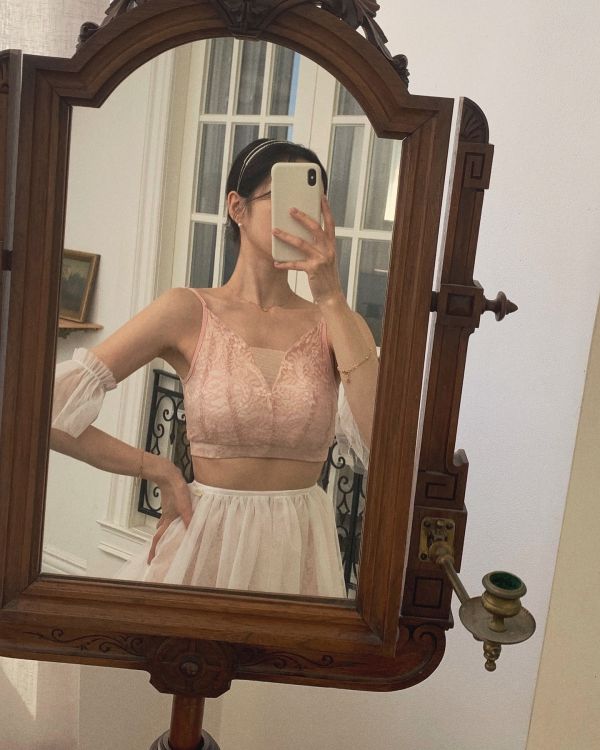 韓國Lenique - Etruah lace Pink鋼管舞衣 (上衣+短褲) 