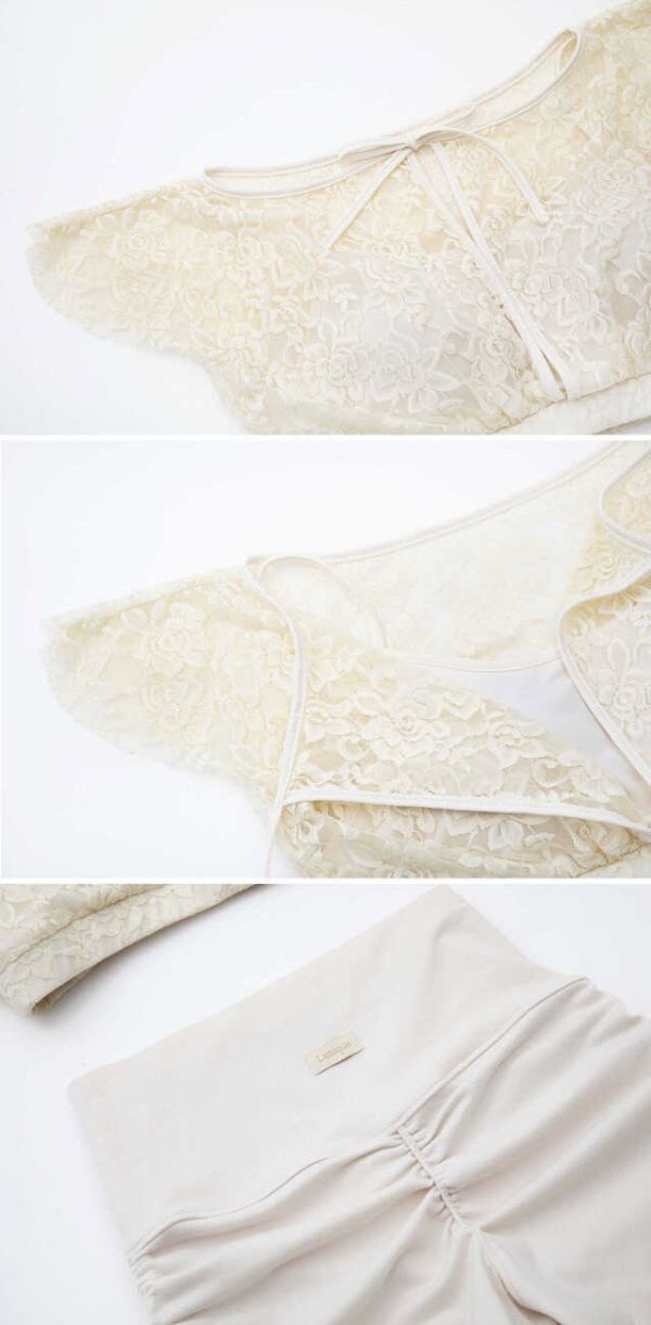 韓國Lenique - Black swan鋼管上衣+短褲 (Cream) 