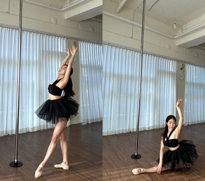 韓國Lenique - Two Shoulder Ribbon鋼管上衣+短褲 (Black) 