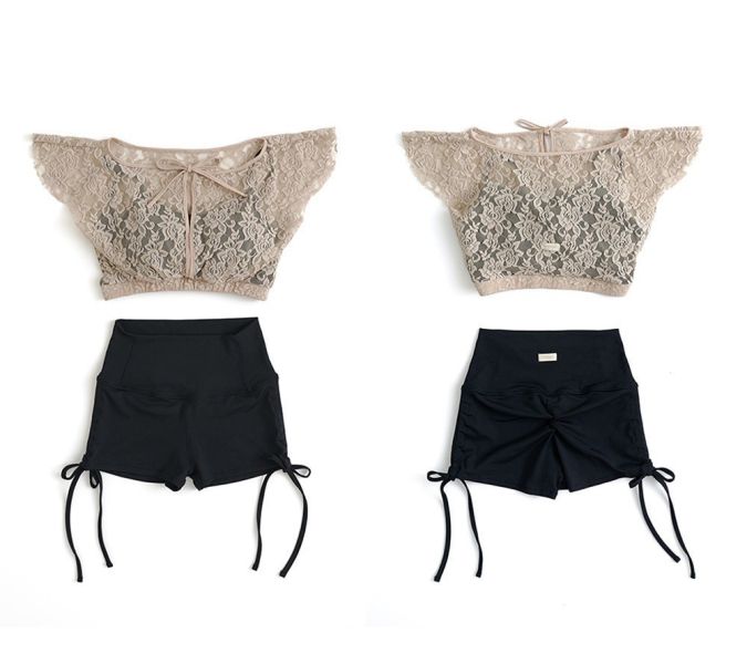 韓國Lenique - Black swan鋼管上衣+短褲 (Beige) 