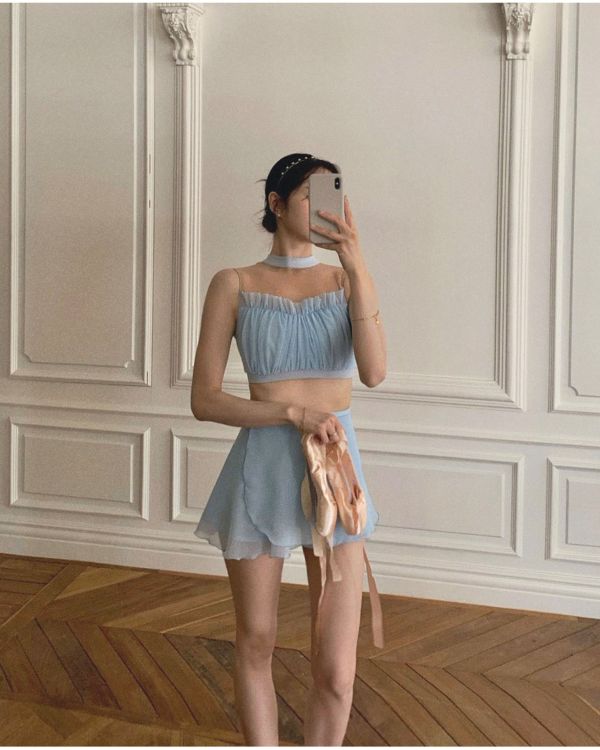 韓國Lenique - Kamiyu鋼管上衣+短褲 (Sky Blue) 