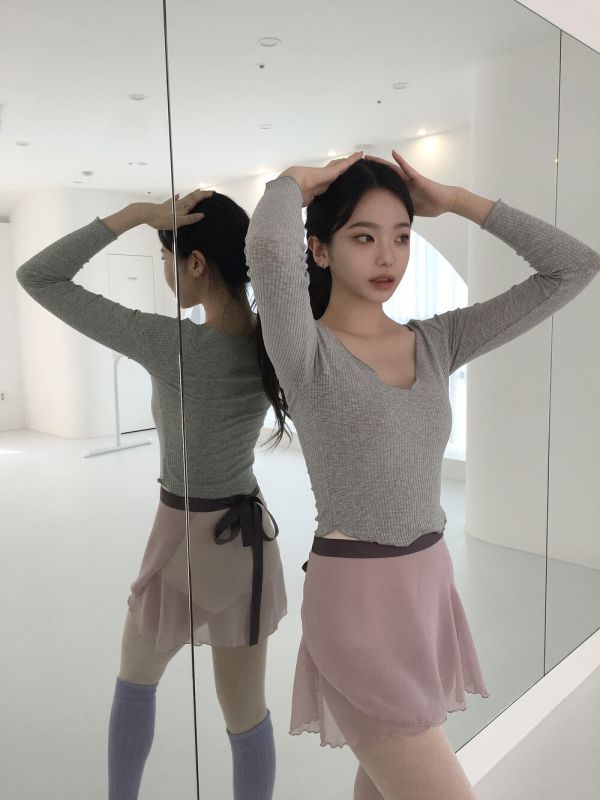 韓國Ballessimo - Deep Neck Ribbed Top上衣 (五色) 딥 넥 