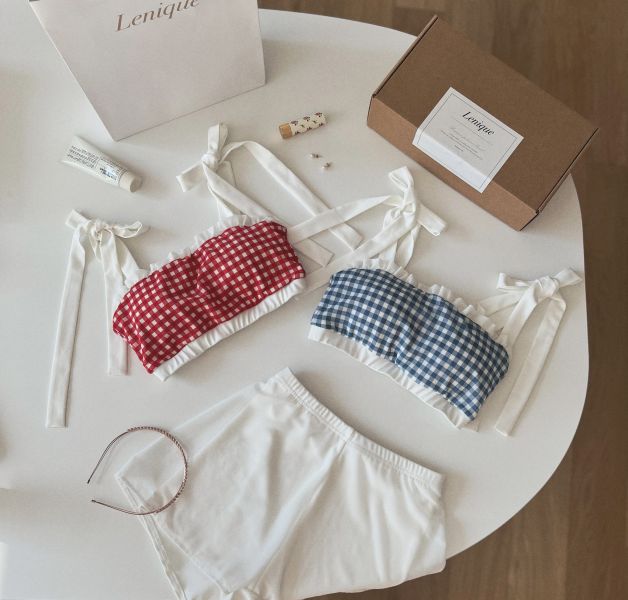 韓國Lenique - Roren Check鋼管上衣+短褲 (兩色) 