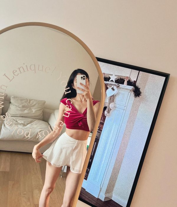 韓國Lenique - Two Shoulder Ribbon鋼管上衣+短褲 (Hot Pink) 