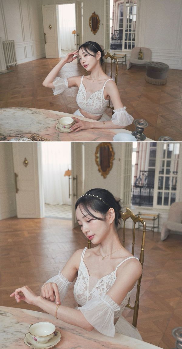 韓國Lenique - Etruah lace Beige鋼管舞衣 (上衣+短褲) 