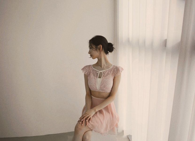 韓國Lenique - Black swan鋼管上衣+短褲 (Pink) 