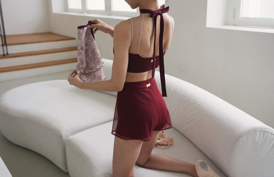 韓國Lenique - Kamiyu鋼管上衣+短褲 (Wine) 