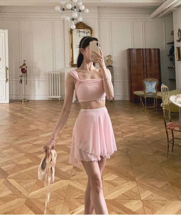 韓國Lenique - Rosel鋼管上衣+短褲 (Pink) 