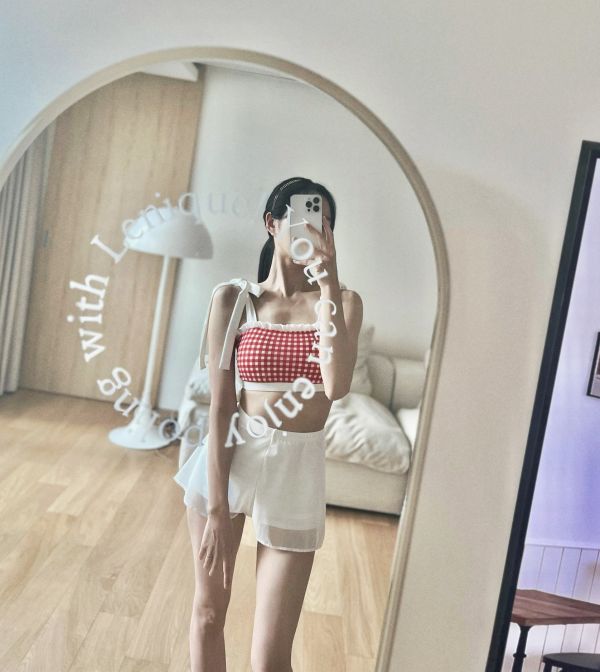 韓國Lenique - Roren Check鋼管上衣+短褲 (兩色) 