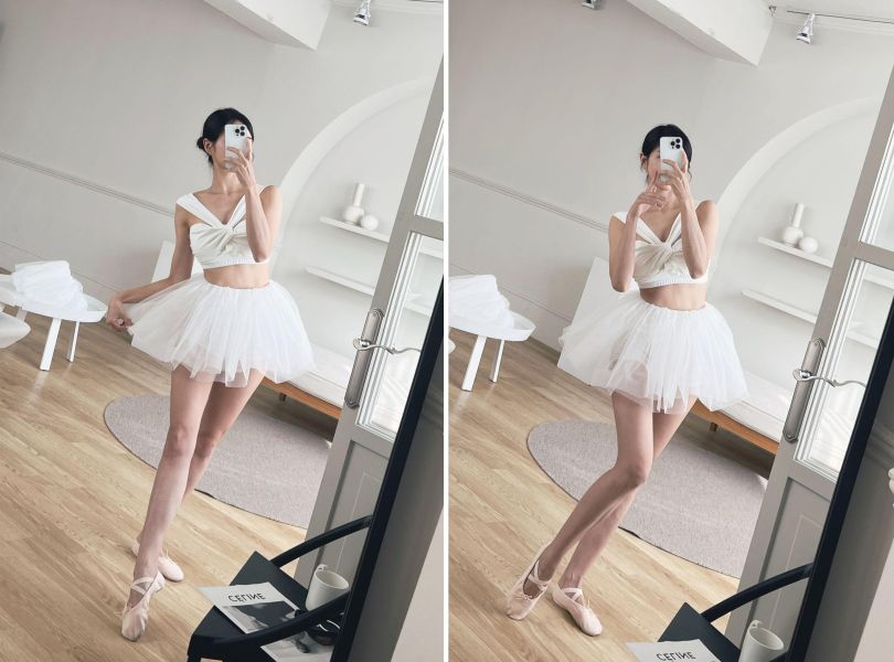 韓國Lenique - Two Shoulder Ribbon鋼管上衣+短褲 (Ivory) 