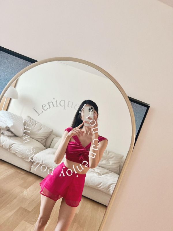 韓國Lenique - Two Shoulder Ribbon鋼管上衣+短褲 (Hot Pink) 