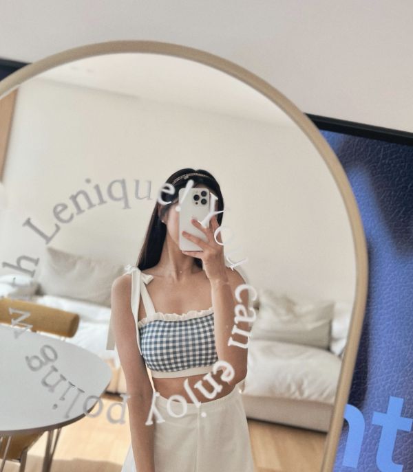 韓國Lenique - Roren Check鋼管上衣+短褲 (兩色) 