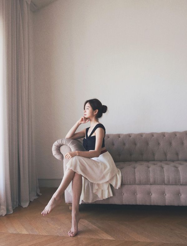 韓國Lenique - Two Shoulder Ribbon鋼管上衣+短褲 (Black) 