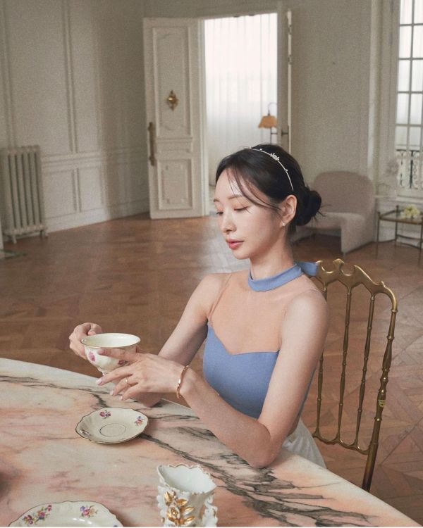 韓國Lenique - Olivia Lace鋼管舞上衣+短褲 (Steel Blue) 