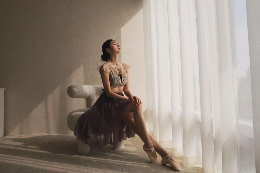 韓國Lenique - Black swan鋼管上衣+短褲 (Beige) 