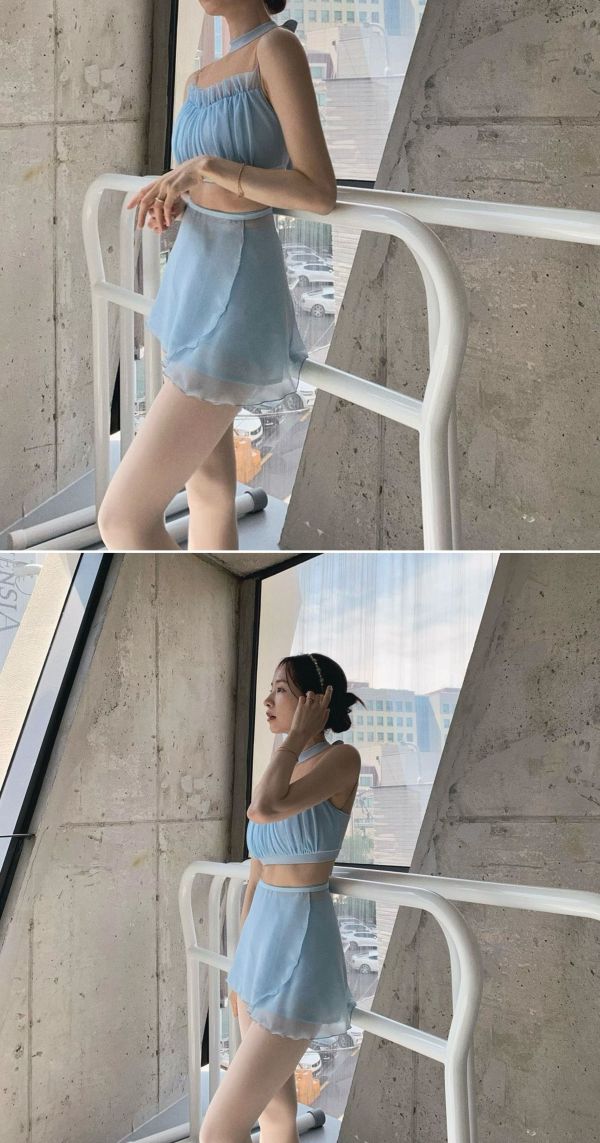 韓國Lenique - Kamiyu鋼管上衣+短褲 (Sky Blue) 