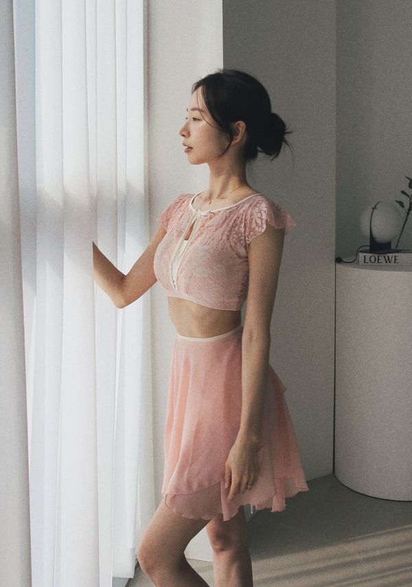 韓國Lenique - Black swan鋼管上衣+短褲 (Pink) 